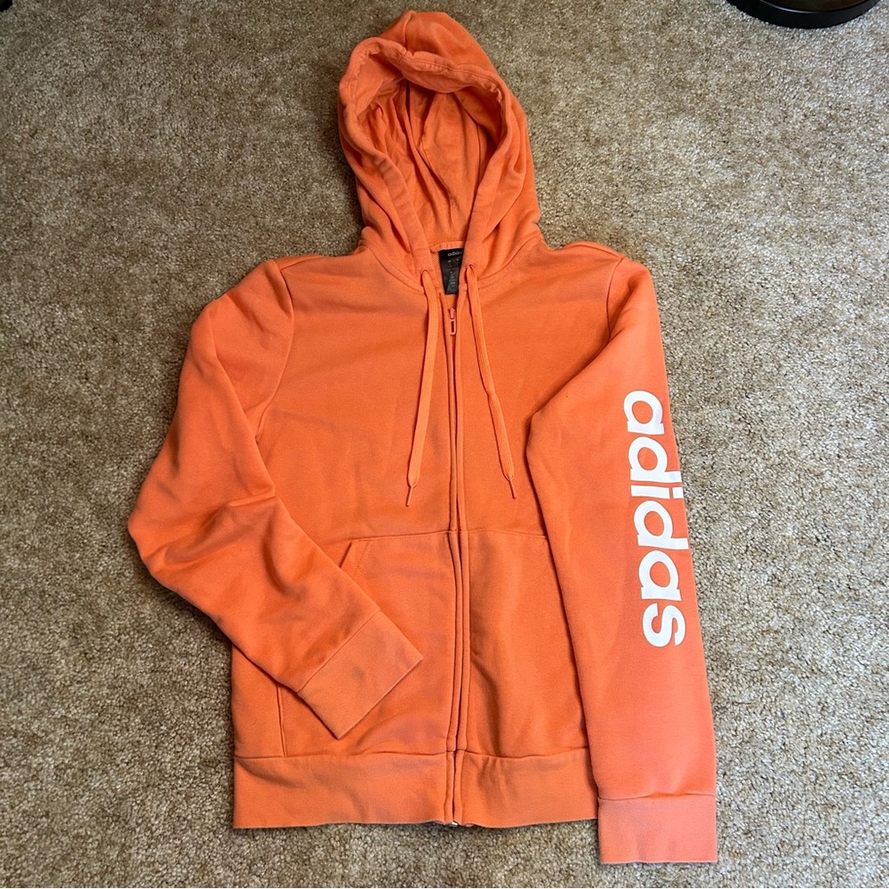 Adidas Women's Ess Lin Full Zip Hd Sweatshirt Orange/Corsen S97077 SIZE M